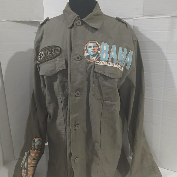 Point Zero Military Green Obama Patches Shirt/Jacket size XL. - Picture 4 of 14